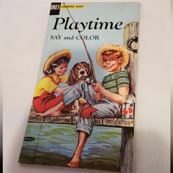 Playtime Say & Color Vtg 1960 Whitman Coloring Book 95% Unused RARE Maker Flaw